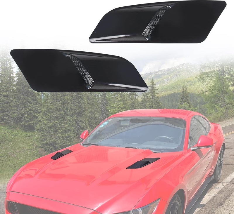 KAKABAS Black Bonnet Hood Vent Scoop Cover, Compatible With Ford Mustang 2015 2016 2017 Hood Vent External Accessories, Black Hood Vent Trim Cover Decorative Cover (1 Pair) - Image 1